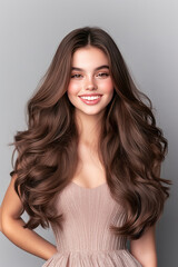 Fototapeta premium portrait of a Brunette caucasian beauty model with trendy wavy long hairstyle