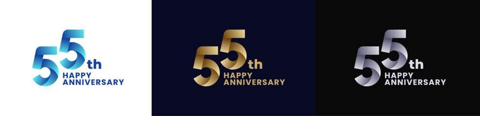 Abstract Twist Logo Anniversary 55th, 55th Happy Anniversary with Colorful Gradient, Luxury Gold and Elegant Silver