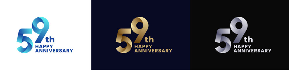 Abstract Twist Logo Anniversary 59th, 59th Happy Anniversary with Colorful Gradient, Luxury Gold and Elegant Silver