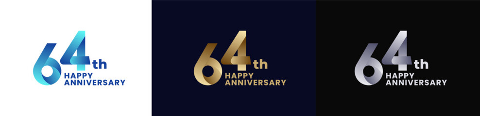 Abstract Twist Logo Anniversary 64th, 64th Happy Anniversary with Colorful Gradient, Luxury Gold and Elegant Silver