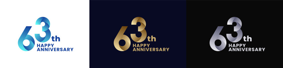 Abstract Twist Logo Anniversary 63th, 63th Happy Anniversary with Colorful Gradient, Luxury Gold and Elegant Silver