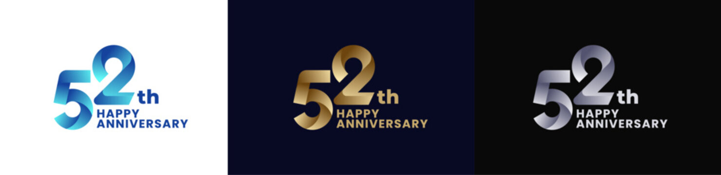 Abstract Twist Logo Anniversary 52th, 52th Happy Anniversary with Colorful Gradient, Luxury Gold and Elegant Silver