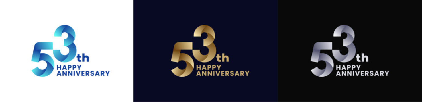 Abstract Twist Logo Anniversary 53th, 53th Happy Anniversary with Colorful Gradient, Luxury Gold and Elegant Silver