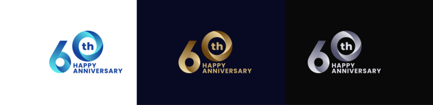 Abstract Twist Logo Anniversary 60th, 60th Happy Anniversary with Colorful Gradient, Luxury Gold and Elegant Silver