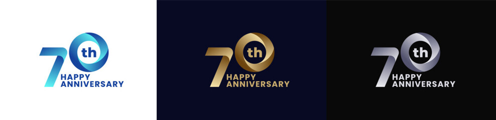 Abstract Twist Logo Anniversary 70th, 70th Happy Anniversary with Colorful Gradient, Luxury Gold and Elegant Silver