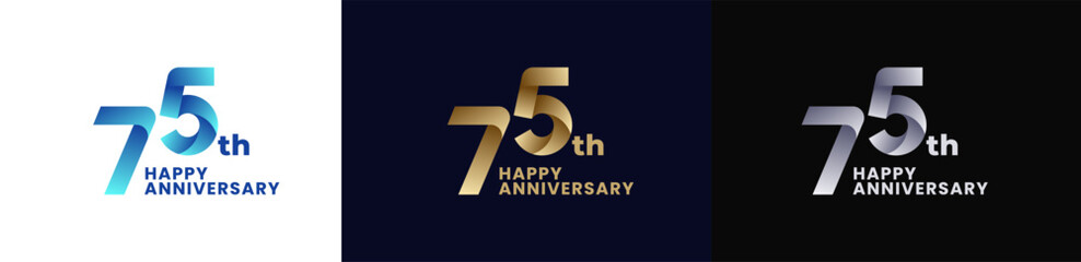 Abstract Twist Logo Anniversary 75th, 75th Happy Anniversary with Colorful Gradient, Luxury Gold and Elegant Silver