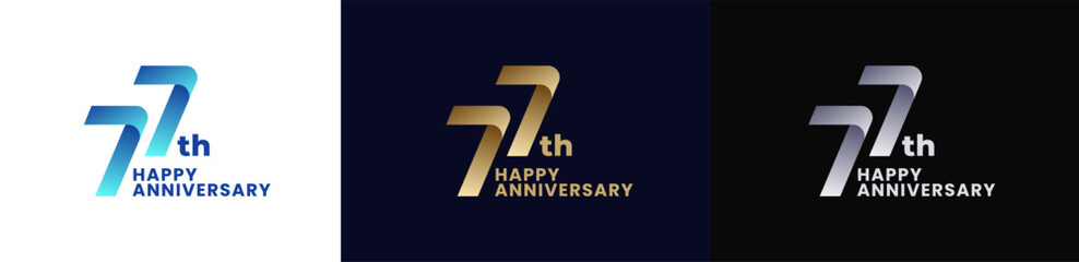 Abstract Twist Logo Anniversary 77th, 77th Happy Anniversary with Colorful Gradient, Luxury Gold and Elegant Silver