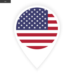 United States (USA) marker icon with white border on white background. United States pin icon isolated on white background	
