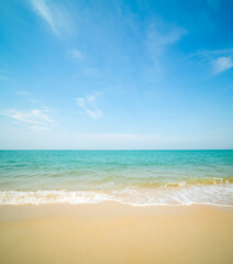 Fototapeta premium Beautiful photograhy phorizon landscape summer season vertical view tropical sea beach white sand clean and blue sky background calm nature ocean wave water travel at Sai Kaew Beach thailand holiday