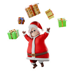 Artistic Girls Santa Claus Illustration. A female Santa Claus master walks with both hands open, as if throwing presents into the air.  Artistic Illustration
