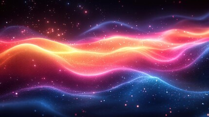 Obraz premium A vibrant, flowing wave of colorful light against a starry background, creating a sense of cosmic energy and motion.
