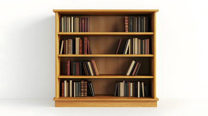 Wooden bookcase filled with various books.
