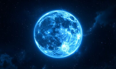 Obraz premium A striking image of the blue supermoon glowing with a radiant blue halo