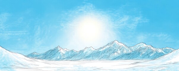 Fototapeta premium A serene winter landscape featuring snow-covered mountains under a bright blue sky.
