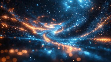 Fototapeta premium A vibrant cosmic swirl of blue and orange particles, capturing the beauty of the universe with a mesmerizing display of light and energy.