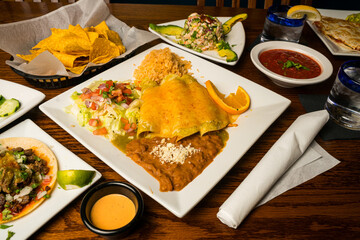 Enchiladas with refried beans