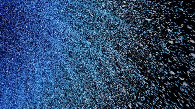 Flocos de neve caindo de maneira circular em tons de azul e branco, anima&ccedil;&atilde;o 3d para background