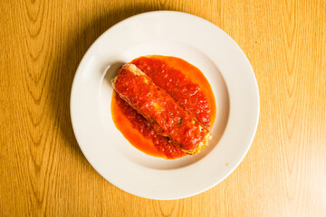 Portion of lasagna on a plate