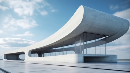 Fototapeta premium Abstract building with clean cement floors. Futurist architecture created with Generative AI Technology 