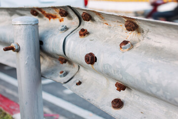 Close-up photo of metal fasteners rusting