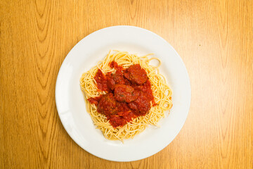 Spaghetti and meatballs in a bowl