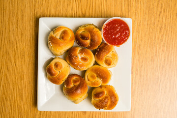 Garlic knots on a plate