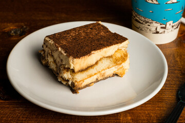 Slice of tiramisu on a plate