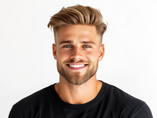 Fototapeta premium portrait of blonde caucasian man model with trendy hairstyle