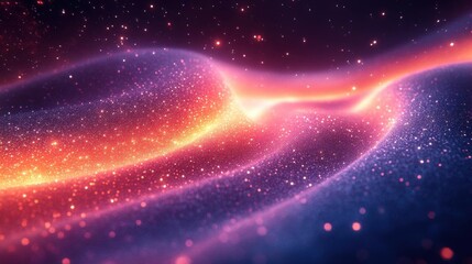 Obraz premium A vibrant cosmic scene featuring flowing waves of colorful light and sparkling particles against a dark background, evoking a sense of wonder and infinity.