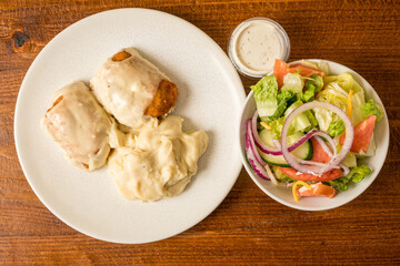 Chicken Kiev with mashed potatoes