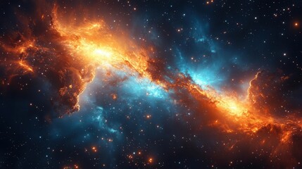 Fototapeta premium A vibrant cosmic scene showcasing a nebula with fiery orange and deep blue hues against a backdrop of stars.