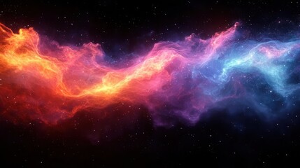 Fototapeta premium A vibrant cosmic nebula with swirling colors of red, orange, and blue against a dark, starry backdrop, evoking the beauty of deep space.