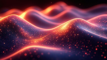 Obraz premium A mesmerizing abstract representation of flowing waves with glowing particles, blending vibrant colors and textures in a digital landscape.