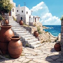 Naklejka premium Stone Steps Leading to the Aegean Sea.