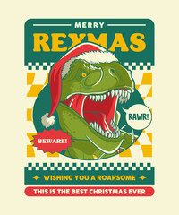 Marry Rexmas Retro Cartoon Illustration Design