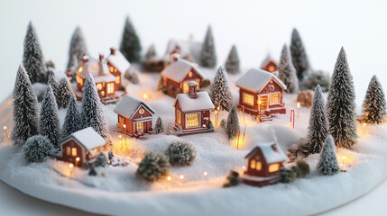 Naklejka premium christmas decoration on the snow, christmas-themed miniature music box, santa's village