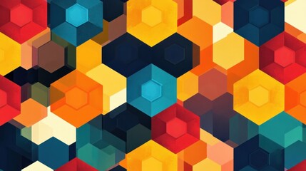 A vibrant abstract pattern featuring colorful hexagonal shapes in various hues.