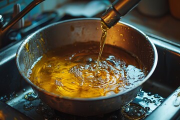 Used Cooking oil being poured to container