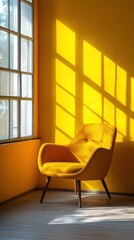 Fototapeta premium Yellow Chair in Sunny Room Near Window