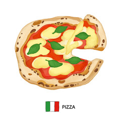 イタリア料理＿pizza　色鉛筆タッチのイラスト