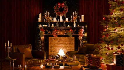 Celebration christmas room interior decoration