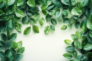 Fototapeta premium eco-friendly background filled with lush green leaves and ample space for text, embodying themes of nature and sustainability
