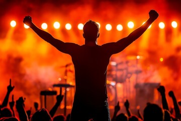 A concert banner with a realistic band performing on stage, bright lights, and an enthusiastic crowd