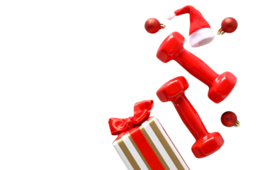 PNG, Sport, new year, red dumbbells isolated on white background.