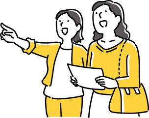 目的を見つけて指さす女性