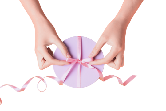 PNG, Gift box, purple round box isolated on white background.