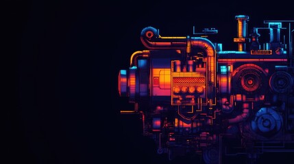 Abstract Engine Illustration with Bright Colors and Dark Background