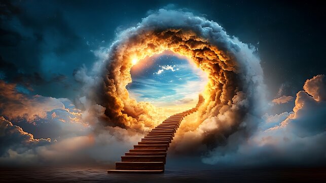 The ladder to heaven is often depicted as a metaphorical pathway towards spiritual enlightenment, symbolizing the journey one must take to reach a higher state of consciousness