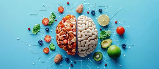 Futuristic depiction of brain nutrition focusing on healthy foods.