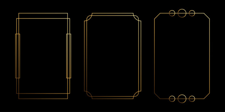 Gold art deco vector frame isolated on black background